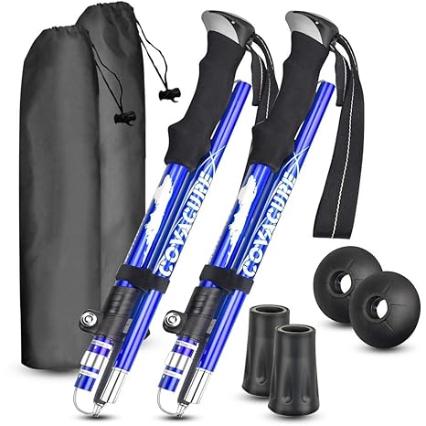 COVACURE Nordic Walking Stöcke - Faltbar Wanderstöcke, Verstellbar, Leicht, Teleskop, mit Gummipuffer für Damen und Herren