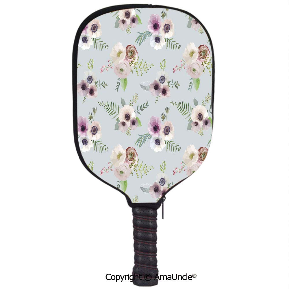 AmaUncle 3D Pickleball Paddle Racket Cover Case,Vintage Bouquets Bridal Corsage Design Shabby Leaves Ranunculus Blossoms Decorative Customized Racket Cover ...