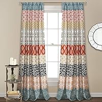 Lush Decor, Turquoise and Orange Bohemian Stripe Window Curtain Colorful Bold Design Panel Pair, 84" x 52"