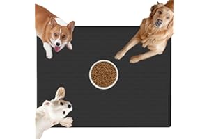 LOGIFTVE Extra Large Dog Food Mat, 39.4"x29.5" Waterproof Pet Feeding Mat for Floors, Non-Slip Silicone Dog Bowl Mat Tray for Food and Water, Easy to Clean, Black