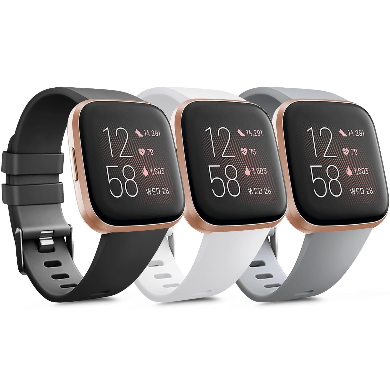 Photo 1 of PACK 3 Soft Silicone Bands Compatible for Fitbit Versa Adjustable Sport Bands for Women Men Small Large(Without Tracker) (Small, Black+White+Grey)