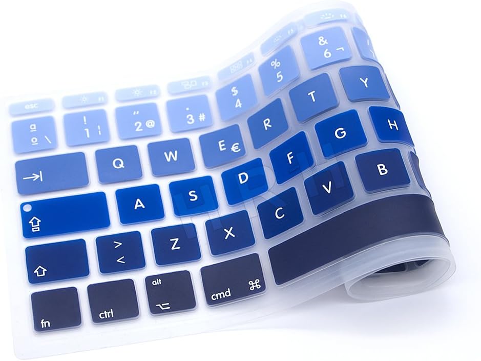 MMDW Spanish QWERTY ISO Keyboard Cover for Macbook 11"11.6 Inch A1465 A1370 European/ISO Keyboard Layout Silicone Skin(Ombre-blue) - Image 3