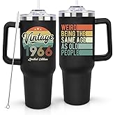 LHSCVUFASC 60th Birthday Gifts for Men Women, Vintage 1966 60th Birthday Decorations for Him Her, Turning 60 Year Old Gifts Ideas for Man, Woman, Mom, Dad, Wife, Husband - 40 Oz Tumbler Cup