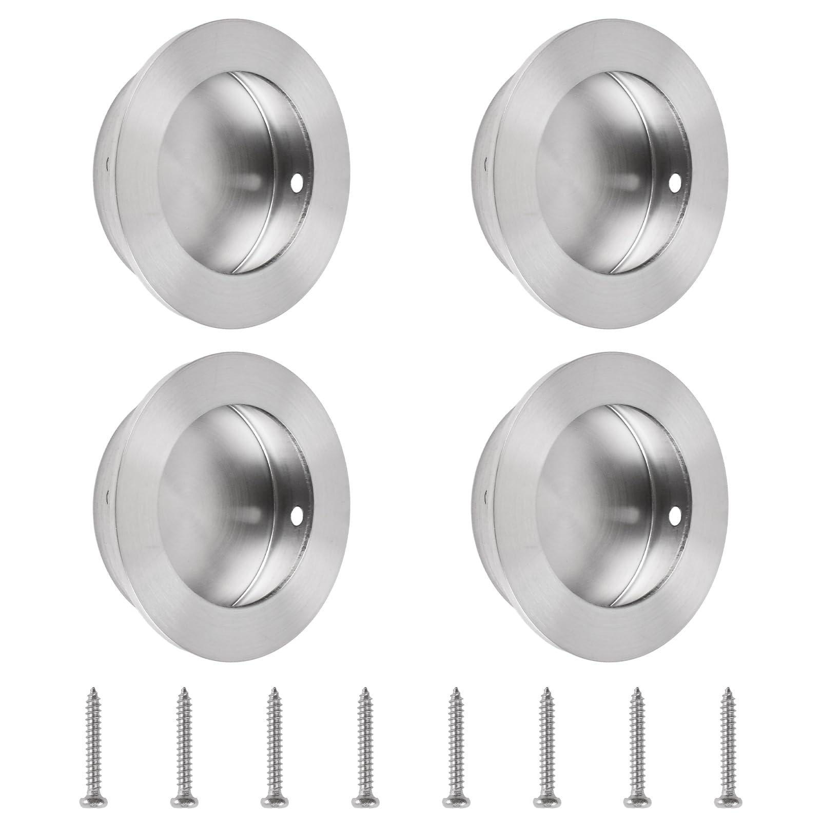 MOROBOR Closet Door Finger Pulls, 4PCS Sliding Closet Door Hardware Handles Stainless Steel Sliding Door Pulls Round Flush Recessed Cabinet Handles (Brushed Silver/2 Inch)