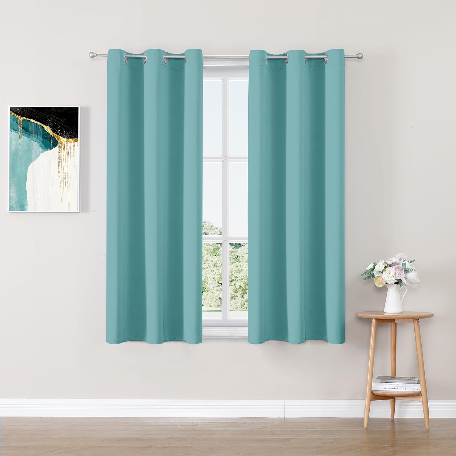 Photo 1 of ChrisDowa Small Window Curtains 50 inches Long for Bedroom - Grommet Short Thermal Insulated Room Darkening Curtains for Kitchen (2 Panels, Aqua, 29 x 50 Inch)