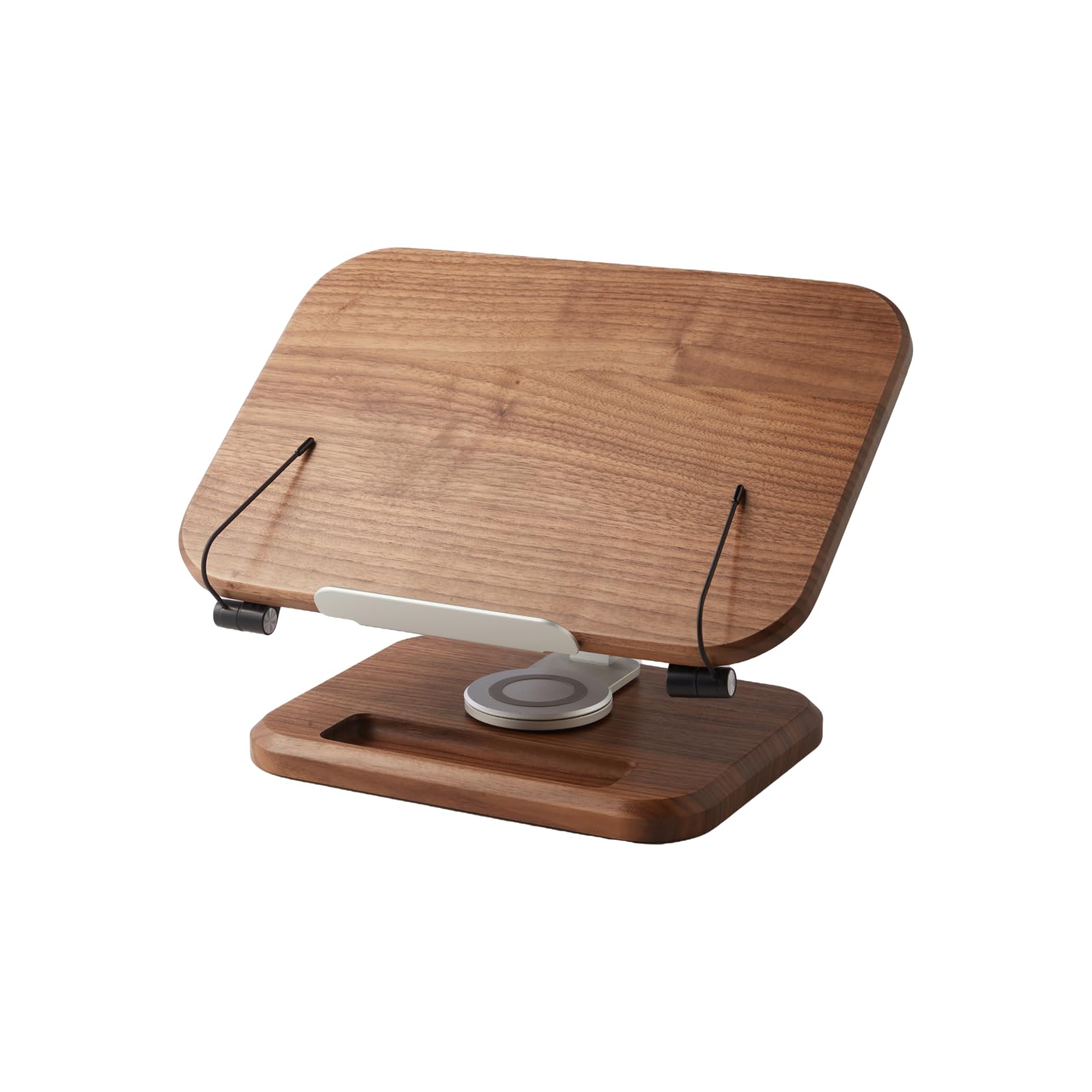 Photo 1 of Book Stand for Reading, Mayhas Adjustable Book Holder with 360° Swivel Base&Page Clips, Foldable Desktop Stand for Cookbook, Fits All Books (Walnut, Wood Base)