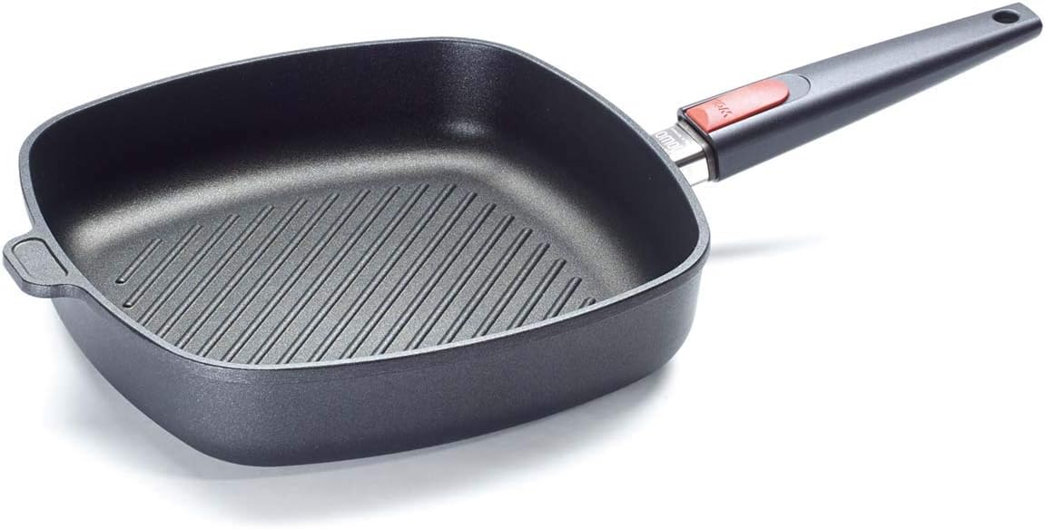 Titanium Nowo Guss-Steakpfanne, viereckig, mit Rillen, 28 x 28 cm, 6,5 cm hoch, mit abnehmbarem Stiel