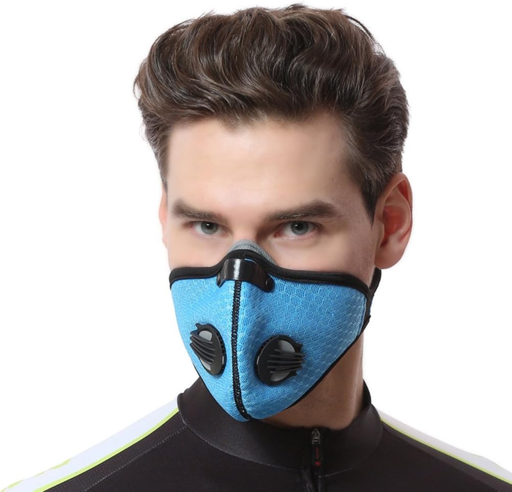 Mirstan Dust Mask Dustproof Safety Breathing Mask Respirator Activated Carbon Dustproof Mask for Sport Outdoor Activities (Blue)