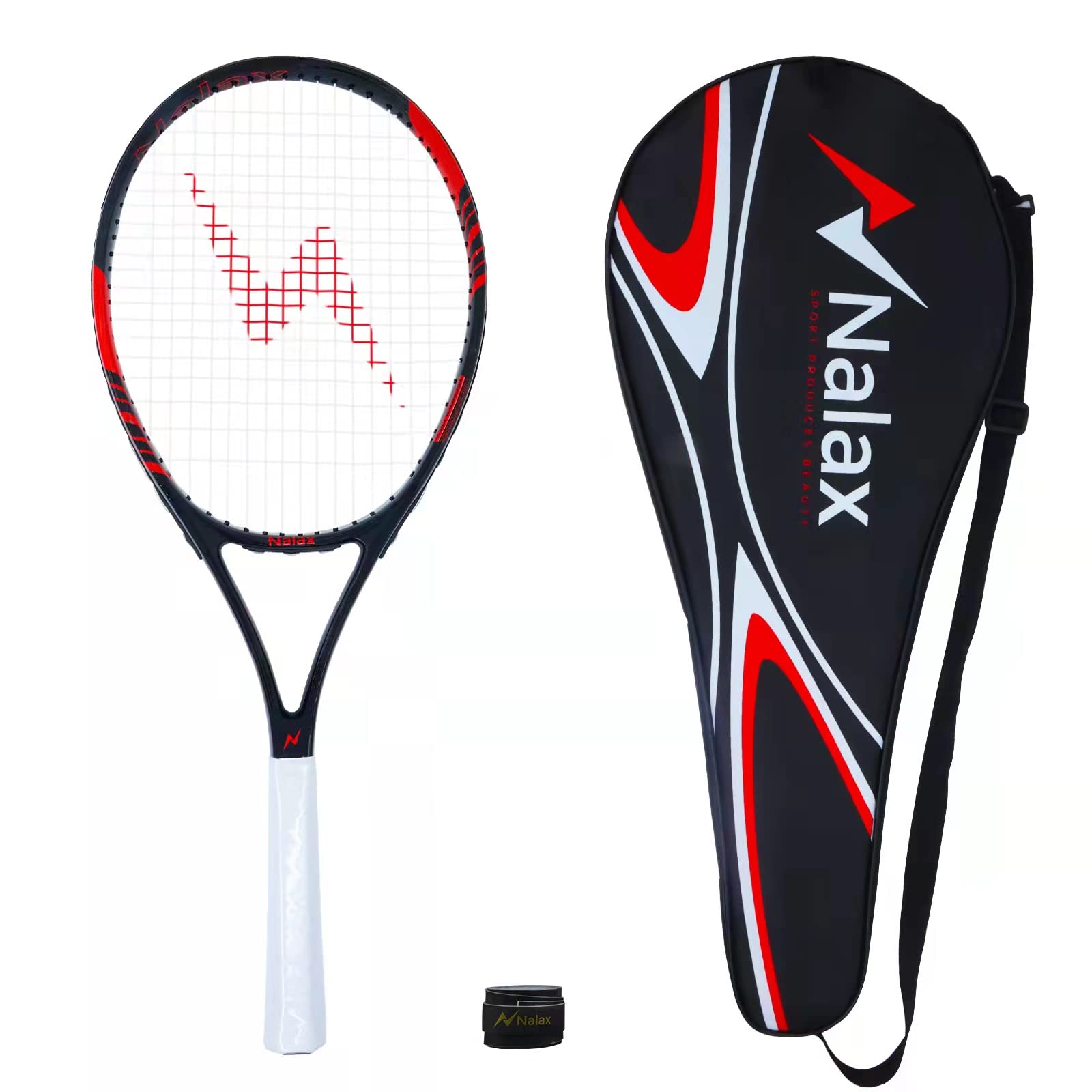 Tennis Racket, Nalax Carbon Fiber Tennis Racket for Adults Youth Training Super Lightweight Shock Absorber with Carry Bag Grip Tape for Men Women Professional and Beginner