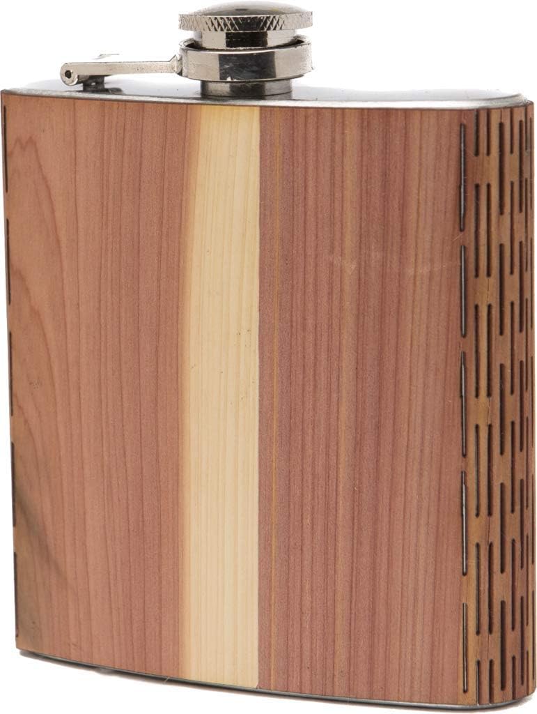 WUDN6 oz. Wooden Hip Flask - Stainless Steel Body, Real Aromatic Cedar