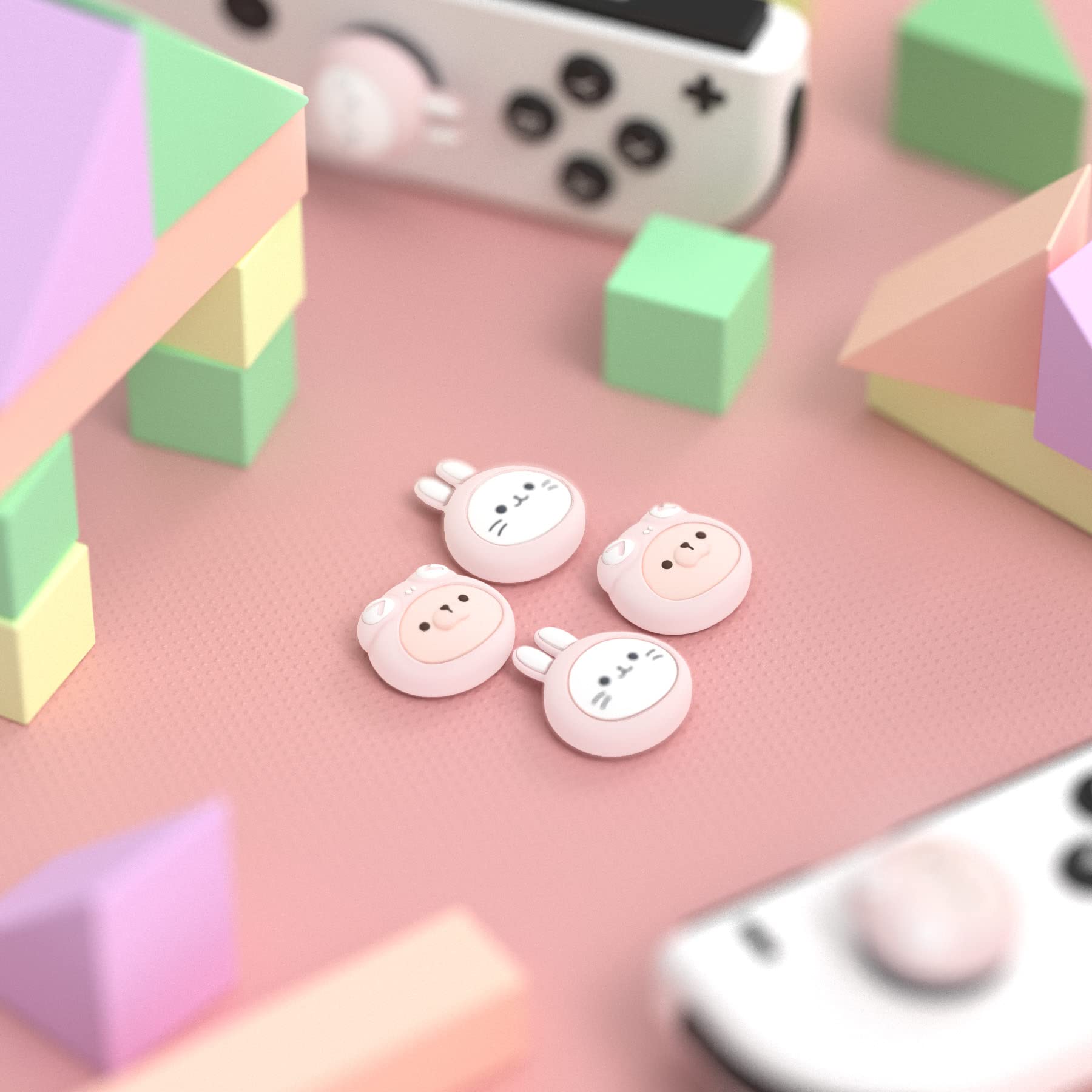 playvital Millennial Pink Joystick Caps for Nintendo Switch, Thumbstick Caps for Switch Lite, Analog Cover for Switch OLED Joycon Thumb Grip Caps for Switch/Lite/OLED - Cosplaying Kitten & Puppy