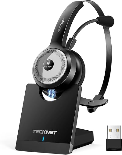 TECKNET Bluetooth Headset with Charging Dock Noise Cancelling Microphone 2
