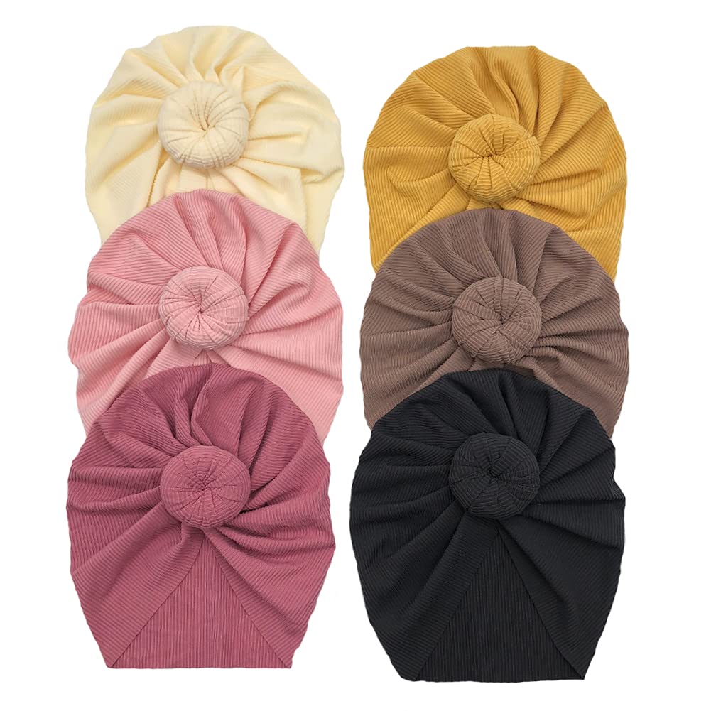 Photo 1 of GEZISAN Baby Turban Newborn Baby Girl Hospital Hat Nursery Beanie Headwrap Bohemia Donuts Cap (ROUND01-6PCS) Red