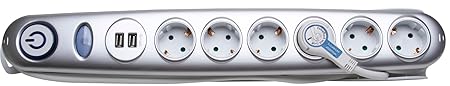 Kopp 120920015 Steckdosenleiste 6-Fach mit Flachstecker, Silber, Weiß
