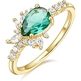 Gloffery 1CT Engagement Rings for Women Pear Cut Created Blue Aquamarine Cubic Zirconia Wedding Band Promise Rings for Her Size 5-10