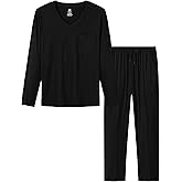 MoFiz Mens Pajamas Plaid Sets Sleepwear Sleep Long Sleeve Shirts and Pants Pajama Set Soft Mens Pjs Lounge Set with Pockets