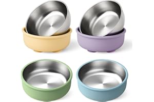 Mity rain Stainless Steel & Silicone Bowls for Baby - 4-Piece Suction Plates & Bowls for Toddlers,Removable Silicone Shell,Non-Slip Baby Food Bowl with Unbreakable Design (Baby Bowls with Suction)