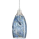 karyfine Mini Pendant Lights Kitchen Island White Blue Glass Lamp Shade Hand Blown Glass Pendant Light with Brush Nickel Fini