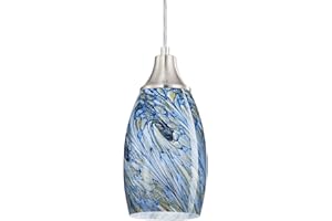 karyfine Mini Pendant Lights Kitchen Island White Blue Glass Lamp Shade Hand Blown Glass Pendant Light with Brush Nickel Finish Adjustable Cord for Kitchen Over Sink Hallway,Dining Room,Stairs Way
