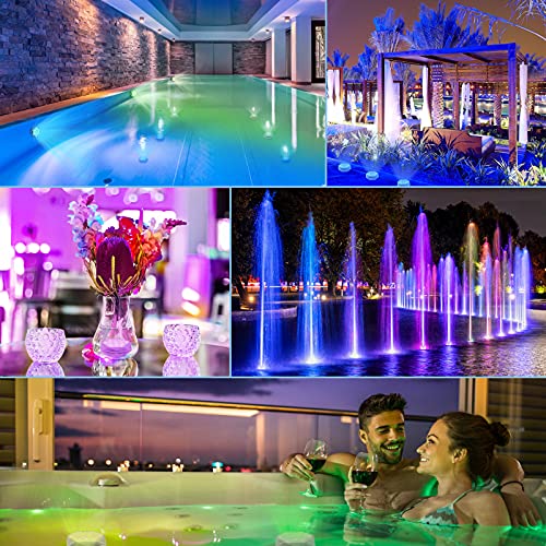 JWTPRO Hot Tub Lights Floating, IP68 Waterproof Pool Lights Underwater with Remote Control, Upgraded 13 LED Diamond Shape Pond Lights USB Magnetic Absorption Powered, 16 Colors, 8 Modes, Timer
