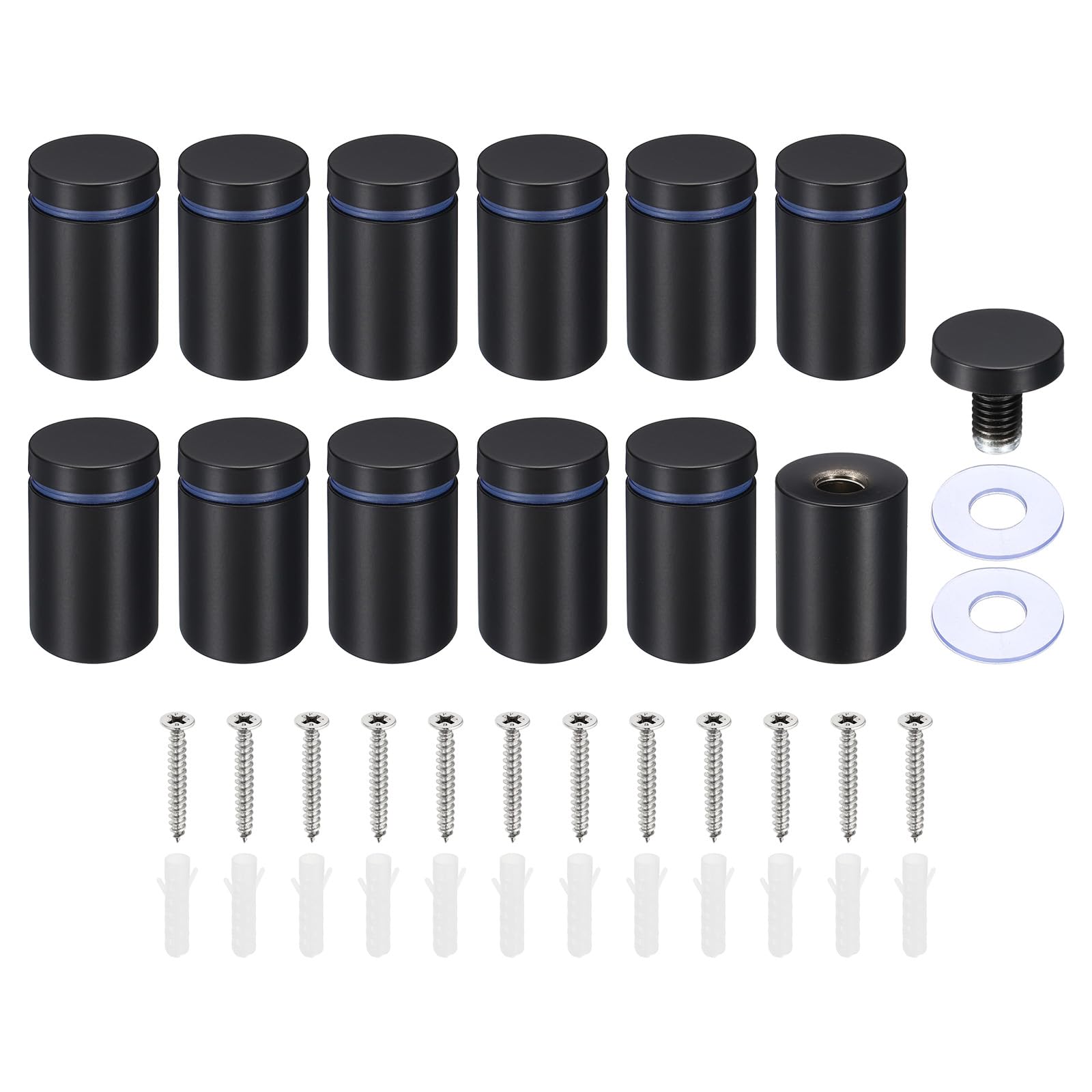 PATIKIL 1 x 1.6 Inch Sign Standoff Screws, 12 Set Stainless Steel Wall Standoff Mounting Hardware Advertising Glass Nail for Hanging Acrylic Picture Frame Acrylic Panel, Black