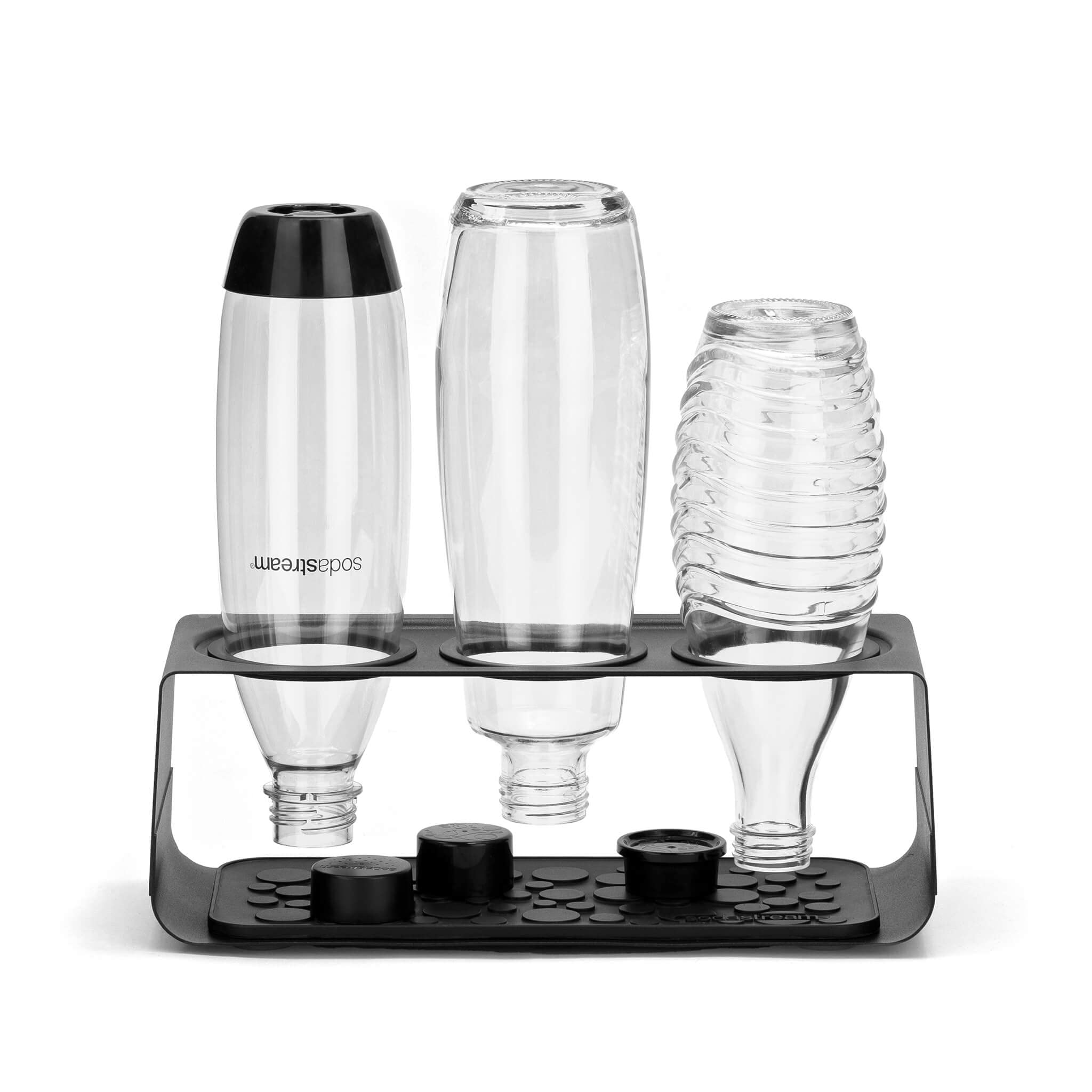 SodaStream Premium Drip Holder with Drying Mat, Fits, Holds Up to Three Bottles, Black, 34,6x14,8x12,6 cm