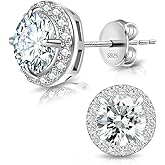 Moissanite Stud Earrings Lab Created 1ct-3ct 925 Sterling Silver 18K White Gold Plated, Round Cut, VVS1 Clarity Moissanite Halo Earrings for Women Men