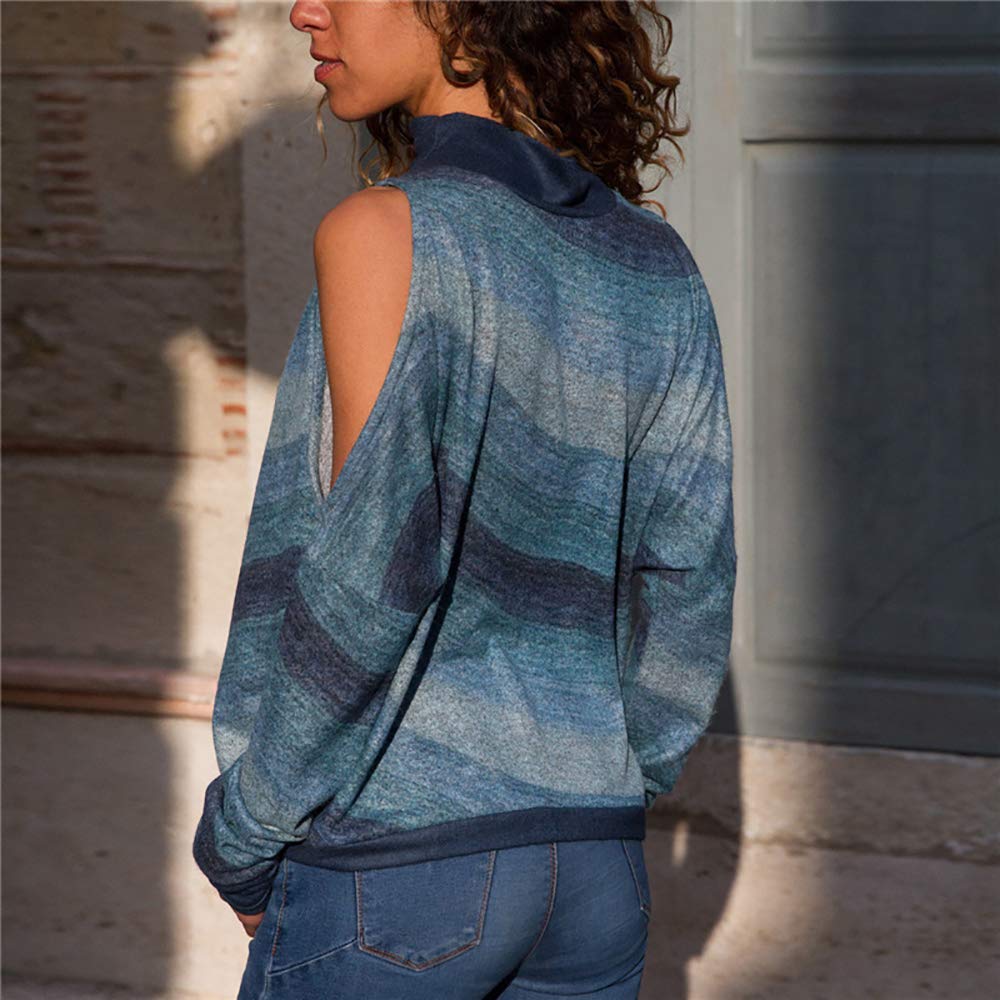 Pevor Womens Casual Henley Basic Shirts Long Sleeve Cold Shoulder Geometric Print Pullover Sweatshirts Plain Tunic Tops Blouse Green S