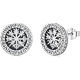 Twoowl Viking Earrings 925 Sterling Silver Norse Viking Runes Stud Earrings Pagan Viking Jewelry for Men Women