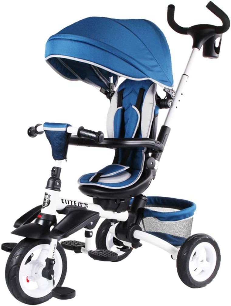 LLF Folded 4 In 1 Kids Tricycle with Adjustable Push Handle and Swivel Seat, Sun Canopy 3 Wheel Children Trike Bike, for 12 Months - 6 Years Old Kids ( Color : Blue )