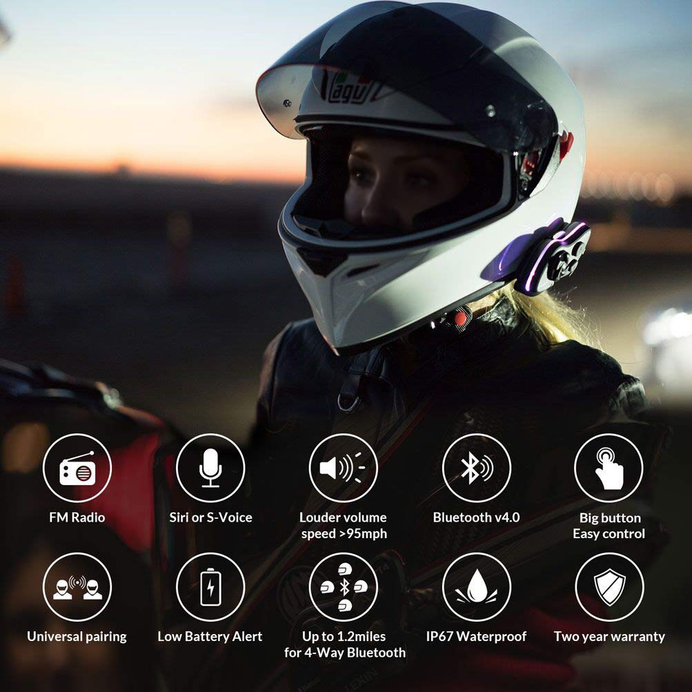 moto auricolare bluetooth con FM casco interfono bluetooth con  cancellazione del rumore comunicazione Bluetooth per moto interfono  Bluetooth per moto fino a 4 riders LEXIN LX-B4FM interfono moto Elettronica  per moto Auto