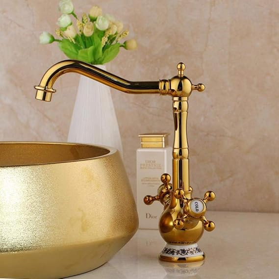 Baño Grifo De Lavabo De Cerámica De Lujo Dorado Lavabo Del Baño Juego