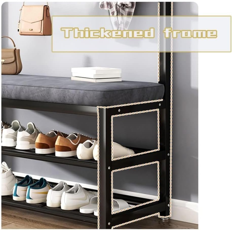 Hcosmy Shoe Rack, Shoes Bench Seat, Multifunctional shoe rack and coat rack, Industrial Coat Rack Stand with Bench, Free Standing Coat Tree, Entryway Storage Shelf, for Living Room,Hallway