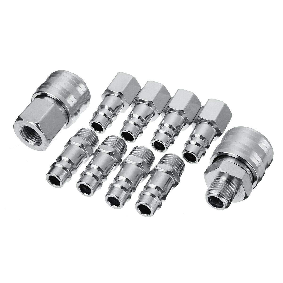 Air Hose Fitting 10PCS 1/4" BSP Air Coupler Male Female Quick Release Airline Pipe Connector Hose Tail for Compressor Tools (Euro)