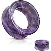 soscene Hollow Tunnels Purple Amethyst Organic Stone Ear Plugs Gauges Sold in Pairs