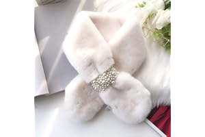 Women Winter Warm Scarf Pearl Plush Neck Warmers, Thicken Imitation Rabbit Scarf Winter Shawl