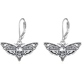 URONE Moth Earrings 925 Sterling Silver Death Head Moth Dangle Drop Gothic Jewelry Gift For Women