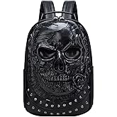 VALICLUD Rivet Skull Backpack Embossed 3D Punk Shoulder Bag for Boys Men Large Capacity Durable Everyday Use