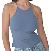 Klassy Network Solid High Neck Brami Tank-Top for Women - Built-in Bra Racerback Full Length Tank with Straps