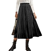 HERBATOMIA Women’s High Elastic Waist Skirt Pleated A Line Swings Midi Velvet Skirts for Women