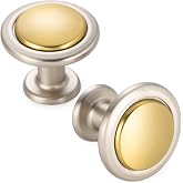 KOOFIZO 10 Pack Gold &amp; Nickel Cabinet Knobs Round Single Hole Pulls 1960s | Sturdy Hardware, Two Tone, Gold &amp; Brushed Nickel Kitchen Cabinet Drawer Knobs, for Dresser Cupboard Bedroom Bathroom Vanity