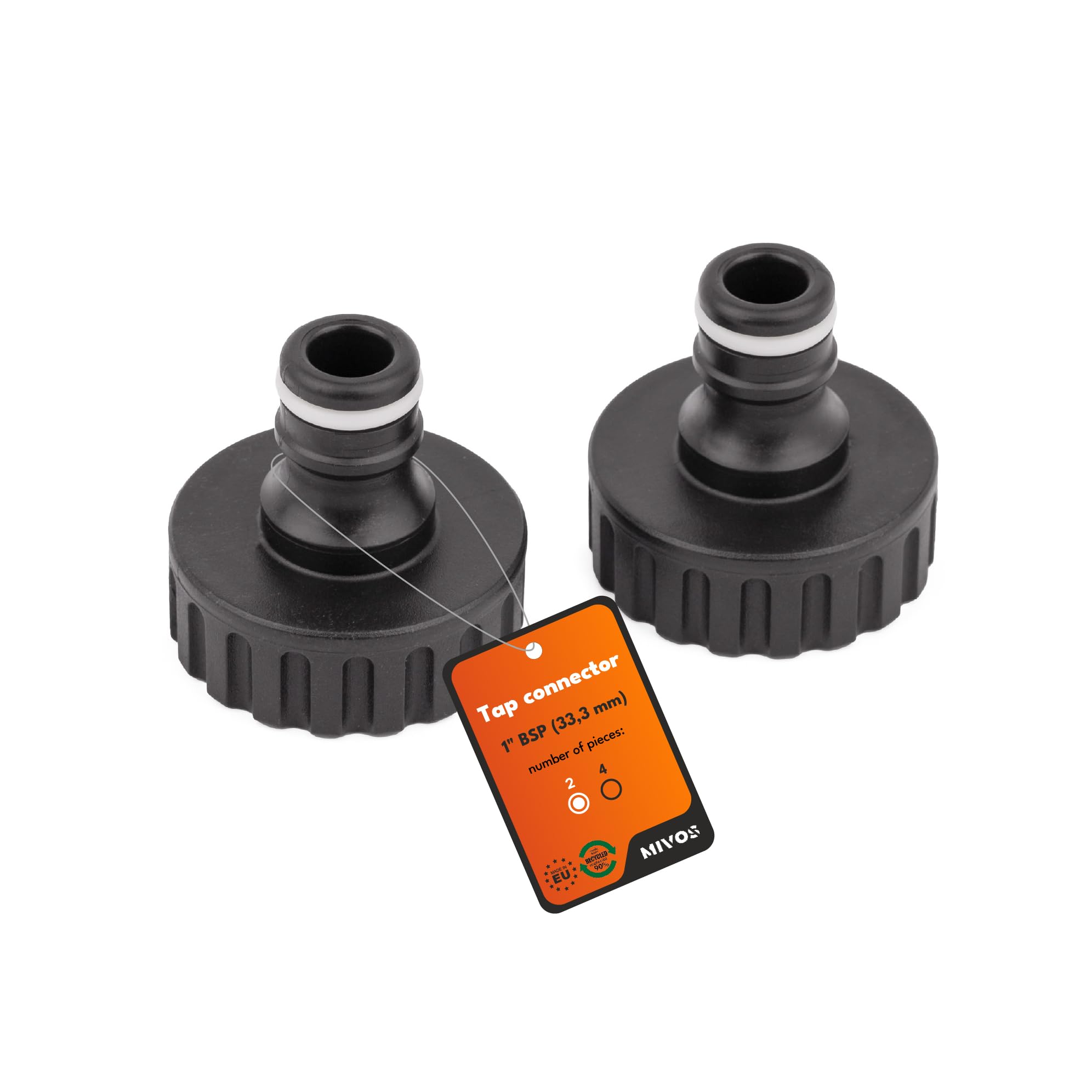 Mivos 2 x Tap Connector for Taps with 1 Inch BSP (33.3 mm) Male Thread - Tap Connector with Quick Coupling for Garden Hose - Made from 90% Recycled Plastic