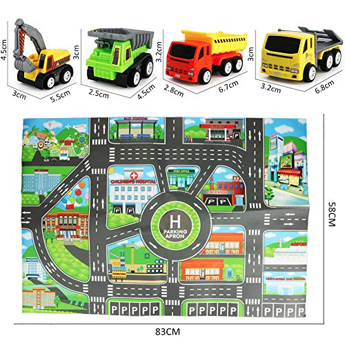Sanlebi Construction Vehicles Toy Set with PlayMat Mini Pull Back Cars Model Trucks Play for Children Kids Toddlers Boys Birthday Cake Topper , Pack of 9 - Thumbnail 5