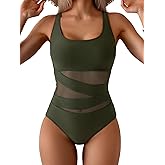 B2prity Women's Mesh One Piece Swimsuit Tummy Control Sexy Bathing Suit Push Up Swim Suit Slimming Swimwear