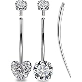 Oufksiyy Long and Extra Long Bar Belly Button Ring Internal Thread Hypoallergenic Surgical Stainless Steel 14mm 16mm 14 Gauge Navel Rings Cubic Zirconia Buuton Body Piercing Jewelry for Women Men