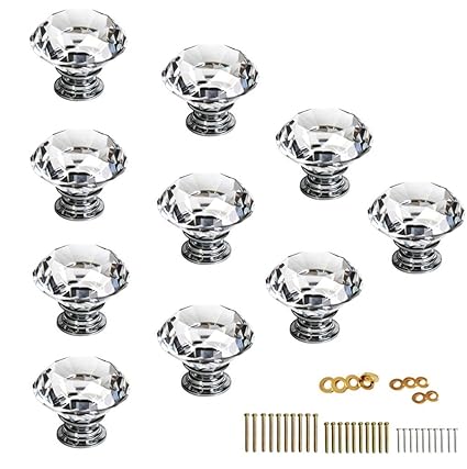 Sumnacon 20 Pcs 30mm 1 2inch Clear Crystal Glass Door Knobs Diamond Wardrobe Doorknob Crystal Glass Drawer Knobs Cabinet Cupboard Handle Pull