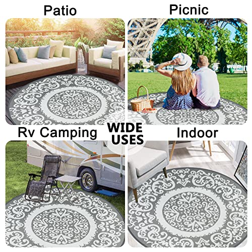 Reversible Round Outdoor Rugs for Patio 5’ Plastic Straw