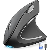 TECKNET Rechargeable Wireless Ergonomic Mouse, Bluetooth Vertical Mouse (BT 5.0/3.0 + 2.4G), 4800 DPI Silent Mouse with 6 Adj
