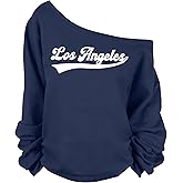 KIDDAD Jersey Sweatshirt for Women Off the Shoulder Sweatshirts Los Angeles Shirt Fall Casual Long Sleeve Top