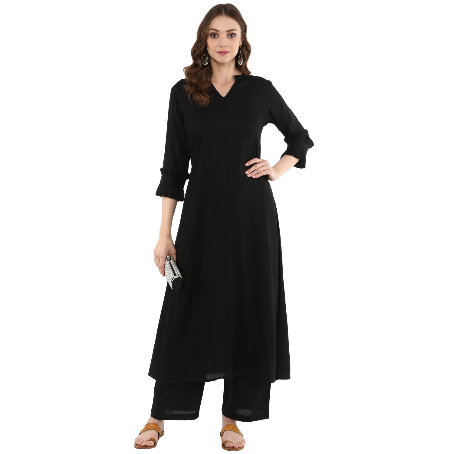 idalia women rayon black a-line kurta with palazzo pants